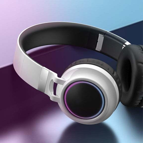 BD01 Colorful LED Bluetooth 5.0 Headphones Foldable Wireless HiFi Stereo Headset with Mic, Support TF Card / 3.5mm AUX(White)
