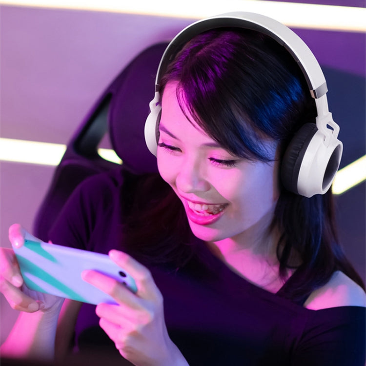BD01 Colorful LED Bluetooth 5.0 Headphones Foldable Wireless HiFi Stereo Headset with Mic, Support TF Card / 3.5mm AUX(White)