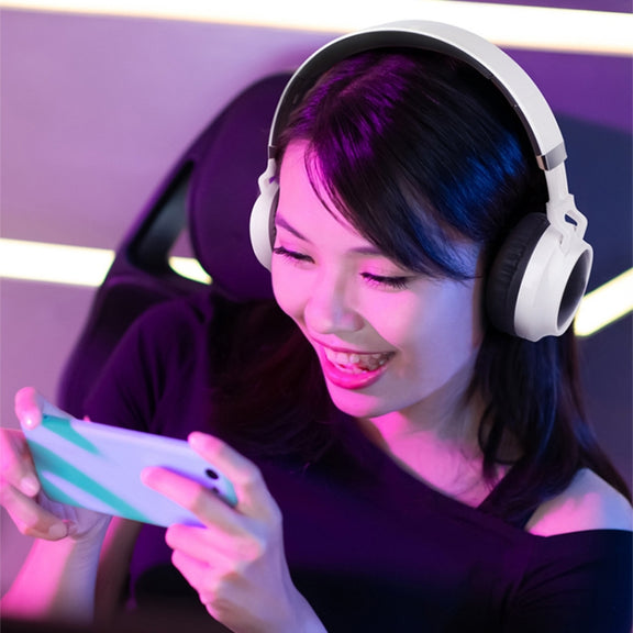 BD01 Colorful LED Bluetooth 5.0 Headphones Foldable Wireless HiFi Stereo Headset with Mic, Support TF Card / 3.5mm AUX(White)
