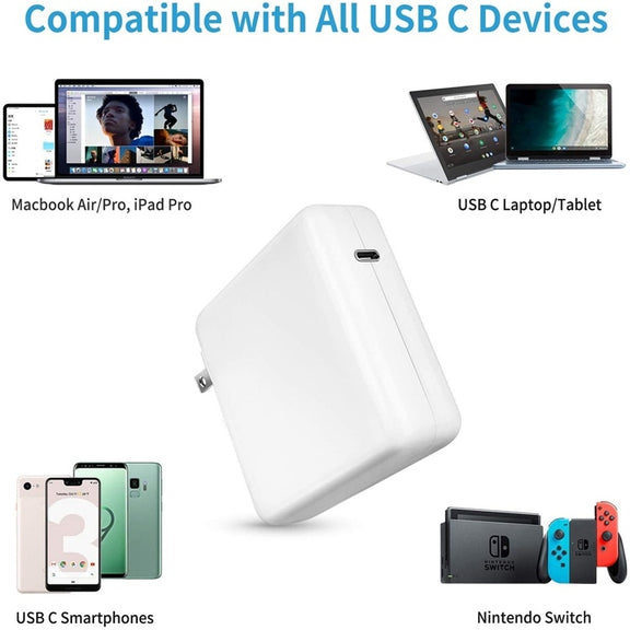 96W USB-C / Type-C Power Adapter Portable Charger with 1.8m USB-C / Type-C to USB-C / Type-C Charging Cable, UK Plug