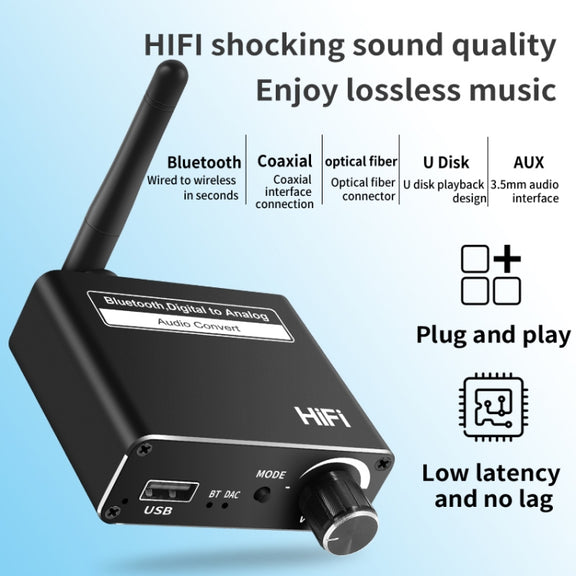 D18 Bluetooth Digital Audio Receiver with 3.5mm Jack to Analog Converter USB Player Adapter