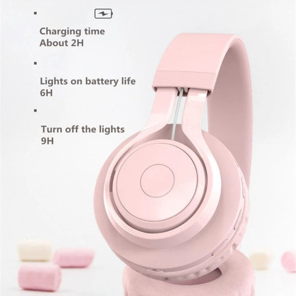BT06C Cute Wireless Bluetooth 5.0 Headset for Children with Microphone LED Light Suppport Aux-in(Apricot)