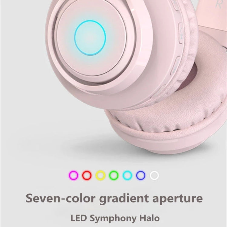 BT06C Cute Wireless Bluetooth 5.0 Headset for Children with Microphone LED Light Suppport Aux-in(Apricot)