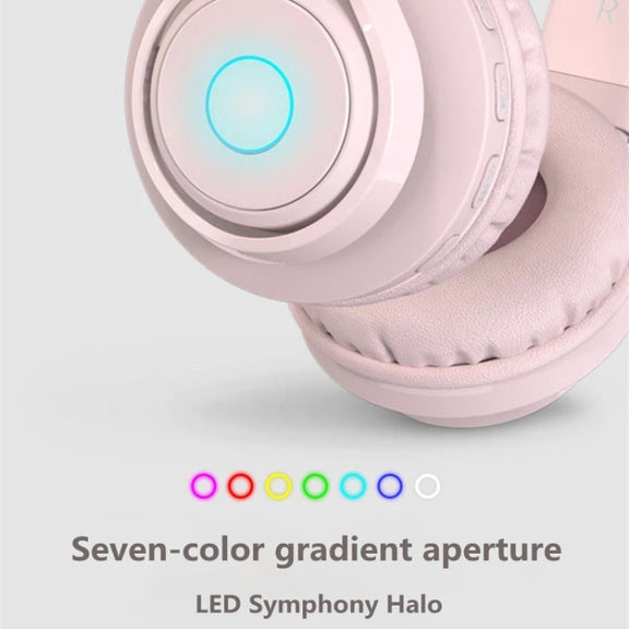 BT06C Cute Wireless Bluetooth 5.0 Headset for Children with Microphone LED Light Suppport Aux-in(Apricot)