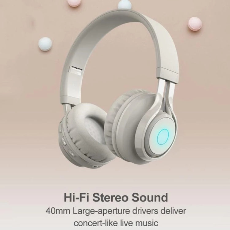 BT06C Cute Wireless Bluetooth 5.0 Headset for Children with Microphone LED Light Suppport Aux-in(Apricot)