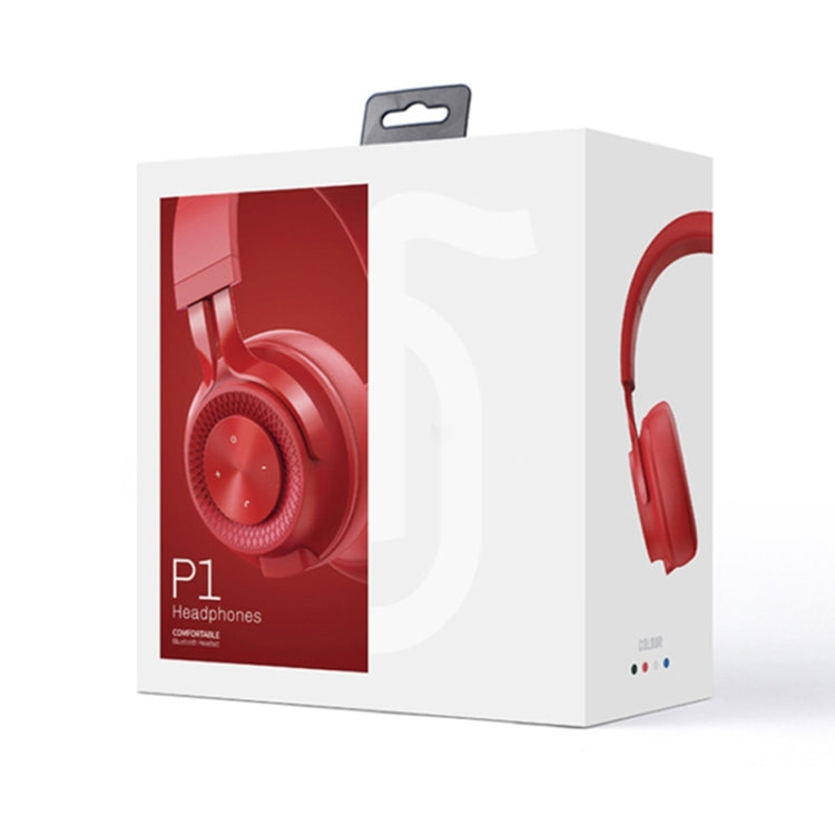 P1 Wireless Bluetooth 5.0 Stereo Soft Leather Earmuffs Foldable Headset Built-in Mic for PC / Cell Phones(Red)