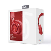 P1 Wireless Bluetooth 5.0 Stereo Soft Leather Earmuffs Foldable Headset Built-in Mic for PC / Cell Phones(Red)