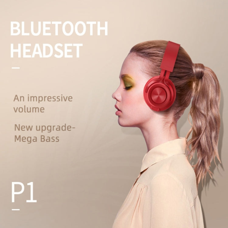 P1 Wireless Bluetooth 5.0 Stereo Soft Leather Earmuffs Foldable Headset Built-in Mic for PC / Cell Phones(Gray)