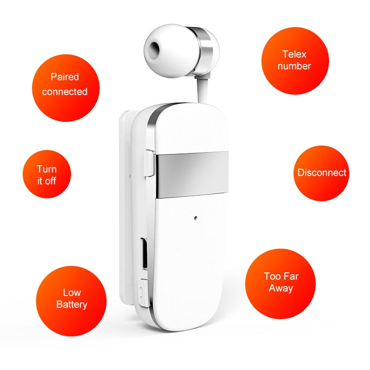 K53 Stereo Wireless Bluetooth Headset Calls Remind Vibration Wear-Clip Driver Auriculares Earphone For Phone(White)