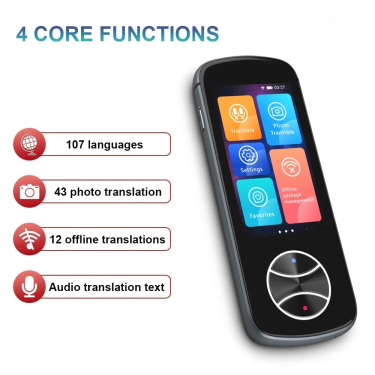 V10 3.0 inch Touch Screen Smart Translator 107 Languages with Offline Translation / Photo Translation(Black)