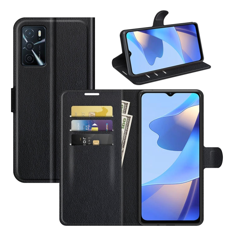 For OPPO A16 Litchi Texture Horizontal Flip Protective Case with Holder & Card Slots & Wallet(Black)