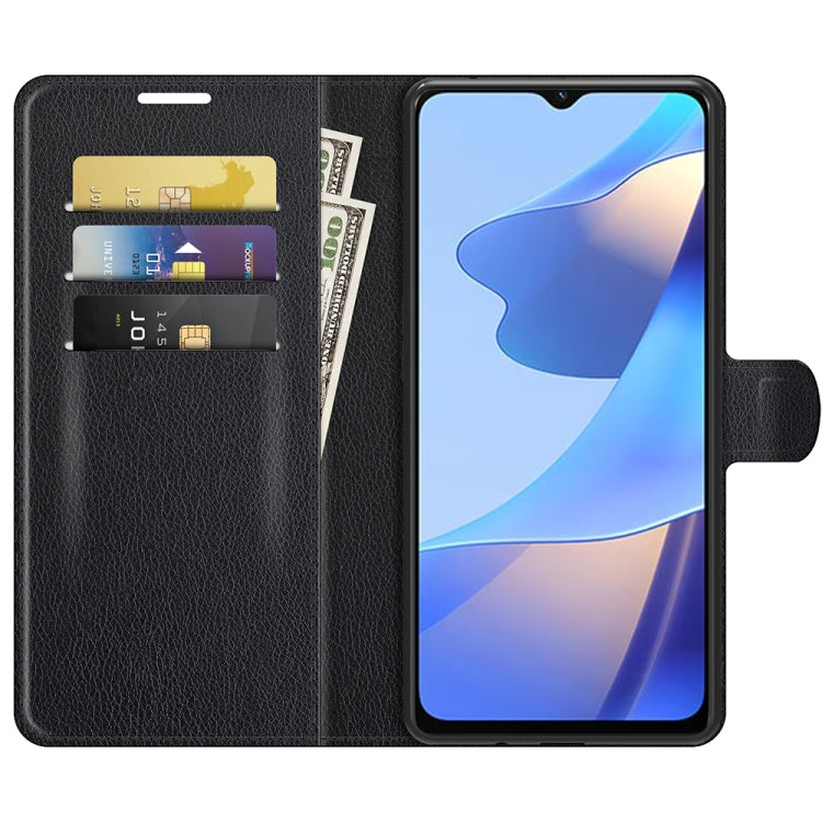 For OPPO A16 Litchi Texture Horizontal Flip Protective Case with Holder & Card Slots & Wallet(Black)