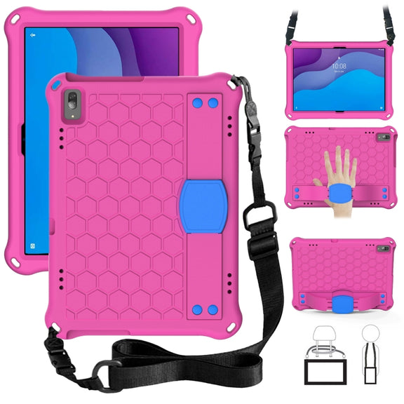 For Lenovo Tab M10 TB-X505X/F Honeycomb Design EVA + PC Material Four Corner Anti Falling Flat Protective Shell with Strap(RoseRed+Blue)