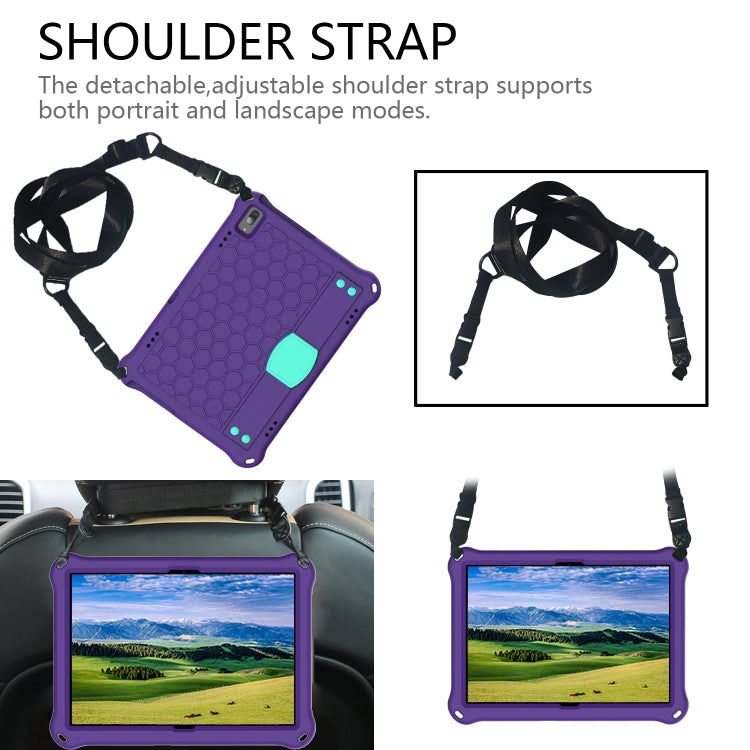 For Lenovo Tab M10 TB-X505X/F Honeycomb Design EVA + PC Material Four Corner Anti Falling Flat Protective Shell with Strap(Purple+Aqua)