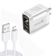 F002C QC3.0 USB + USB 2.0 LED Digital Display Fast Charger with USB to 8 Pin Data Cable, US Plug(White) - USB Charger by PMC TechLife | Online Shopping South Africa | PMC TechLife | Buy Now Pay Later Mobicred