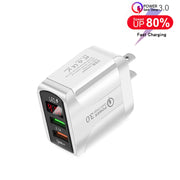 F002C QC3.0 USB + USB 2.0 LED Digital Display Fast Charger with USB to 8 Pin Data Cable, US Plug(White)