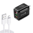 F002C QC3.0 USB + USB 2.0 LED Digital Display Fast Charger with USB to 8 Pin Data Cable, US Plug(Black) - USB Charger by PMC TechLife | Online Shopping South Africa | PMC TechLife | Buy Now Pay Later Mobicred