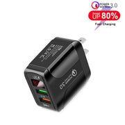 F002C QC3.0 USB + USB 2.0 LED Digital Display Fast Charger with USB to 8 Pin Data Cable, US Plug(Black)
