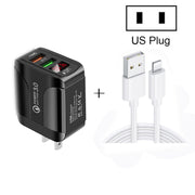 F002C QC3.0 USB + USB 2.0 LED Digital Display Fast Charger with USB to 8 Pin Data Cable, US Plug(White)