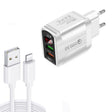 F002C QC3.0 USB + USB 2.0 LED Digital Display Fast Charger with USB to 8 Pin Data Cable, EU Plug(White) - USB Charger by PMC TechLife | Online Shopping South Africa | PMC TechLife | Buy Now Pay Later Mobicred