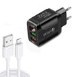 F002C QC3.0 USB + USB 2.0 LED Digital Display Fast Charger with USB to 8 Pin Data Cable, EU Plug(Black) - free shipping - PMC TechLife - Order now!