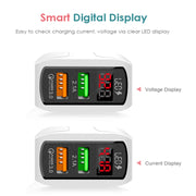 F002C QC3.0 USB + USB 2.0 LED Digital Display Fast Charger with USB to 8 Pin Data Cable, EU Plug(Black)