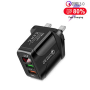 F002C QC3.0 USB + USB 2.0 LED Digital Display Fast Charger with USB to 8 Pin Data Cable, UK Plug(Black)