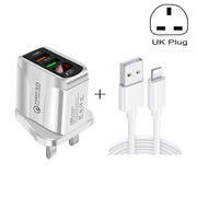F002C QC3.0 USB + USB 2.0 LED Digital Display Fast Charger with USB to 8 Pin Data Cable, UK Plug(Black)