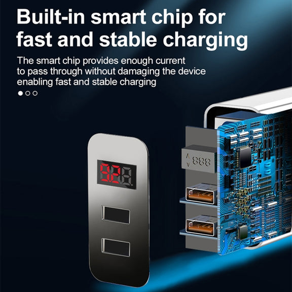 F002C QC3.0 USB + USB 2.0 LED Digital Display Fast Charger with USB to 8 Pin Data Cable, UK Plug(White)