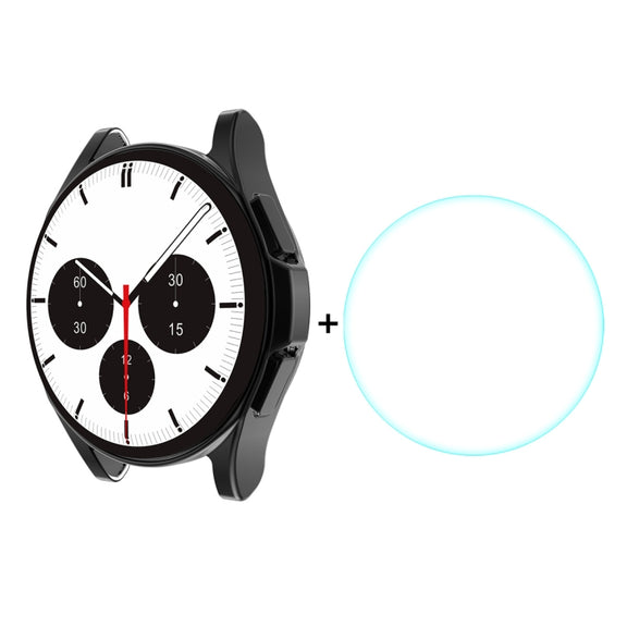 For Samsung Galaxy Watch4 Classic 46mm ENKAY Hat-Prince Full Coverage Electroplate Soft Case TPU HD Clear Cover + Tempered Glass Protector(Black) - Watch Cases by ENKAY