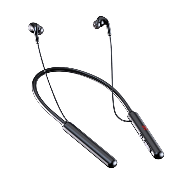 960 Neckband Magnetic Stereo Headphone with LED Display Support TF Card(Black)
