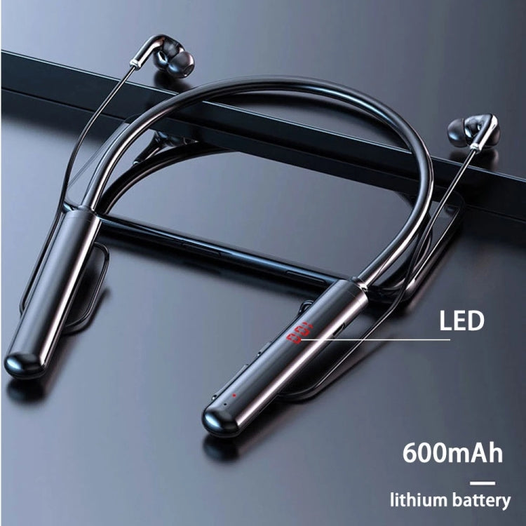 960 Neckband Magnetic Stereo Headphone with LED Display Support TF Card(Black)