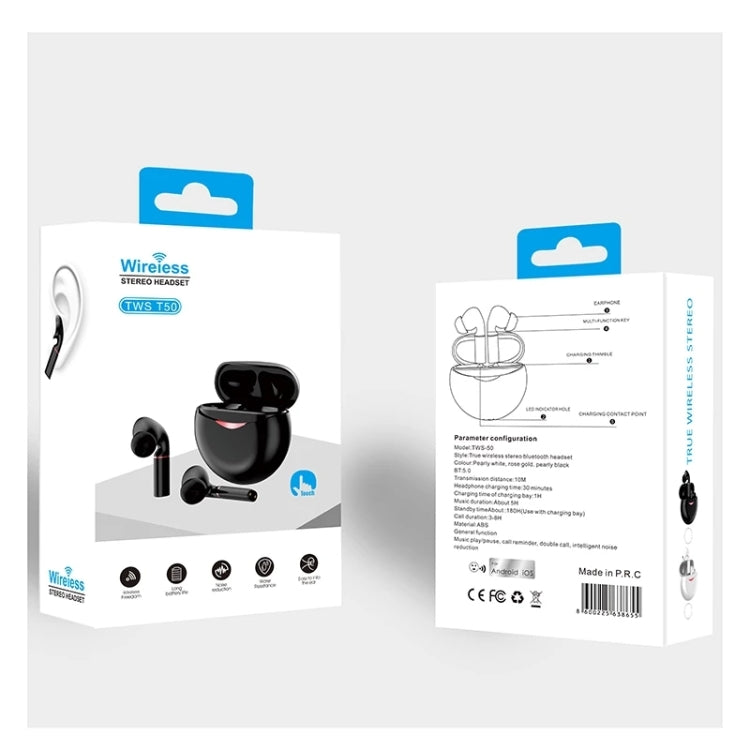 T&G T50 Sport TWS Bluetooth Earphone HIFI Noise Canceling Handfree Earbuds with Microphone(White)