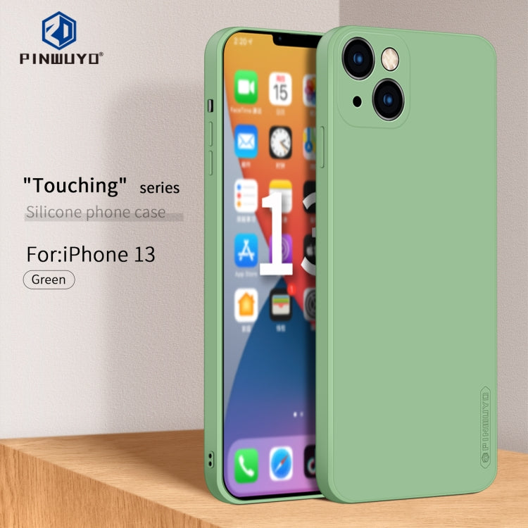 For iPhone 13 PINWUYO Touching Series Liquid Silicone TPU Shockproof Case(Green)