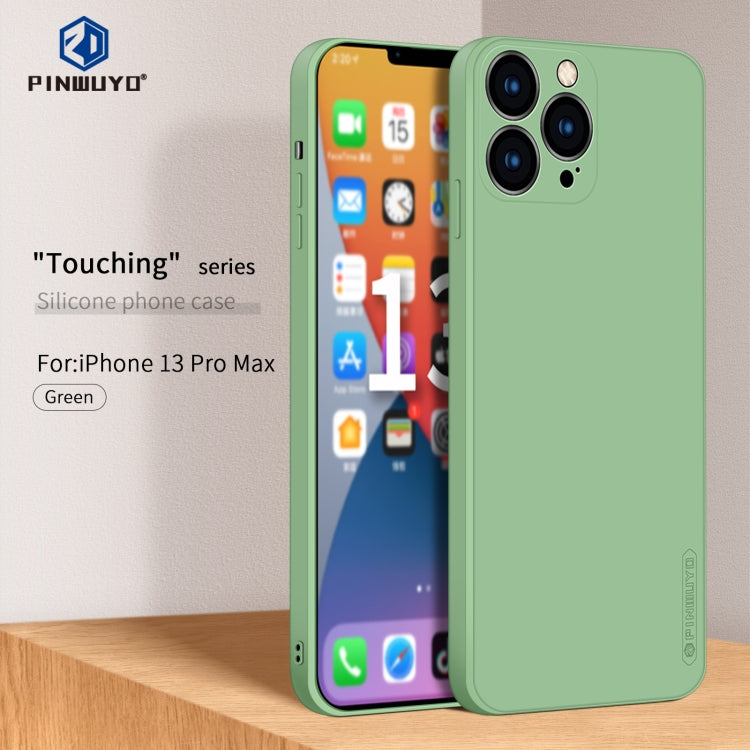 For iPhone 13 Pro Max PINWUYO Touching Series Liquid Silicone TPU Shockproof Case (Green)