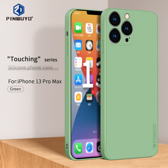 For iPhone 13 Pro Max PINWUYO Touching Series Liquid Silicone TPU Shockproof Case (Green)