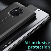 For Huawei P30 Side Electroplated Dormant Ultra-Thin Horizontal Flip Leather Case with Holder(Black)