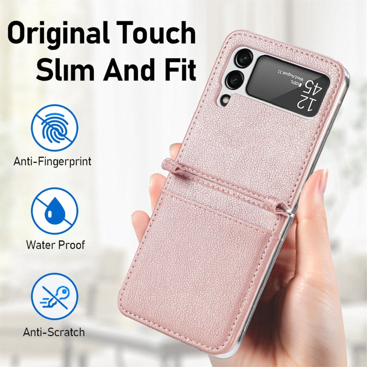 For Samsung Galaxy Z Flip3 5G Litchi Pattern Folding Leather Shockproof Card All-inclusive Case(Pink)