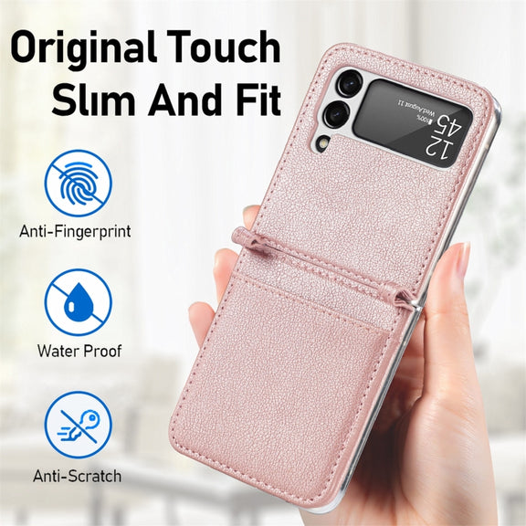 For Samsung Galaxy Z Flip3 5G Litchi Pattern Folding Leather Shockproof Card All-inclusive Case(Pink)