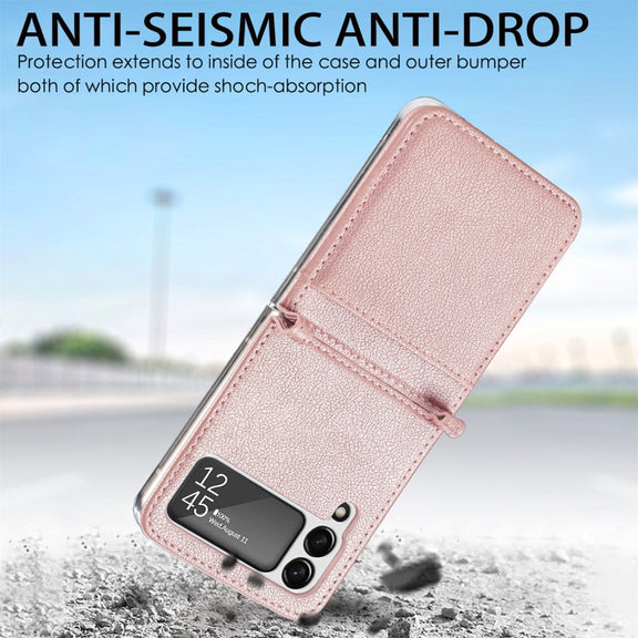 For Samsung Galaxy Z Flip3 5G Litchi Pattern Folding Leather Shockproof Card All-inclusive Case(Pink)