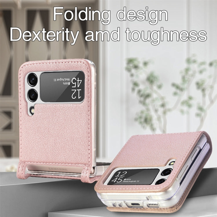 For Samsung Galaxy Z Flip3 5G Litchi Pattern Folding Leather Shockproof Card All-inclusive Case(Pink)