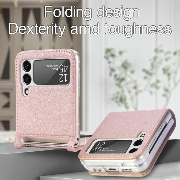 For Samsung Galaxy Z Flip3 5G Litchi Pattern Folding Leather Shockproof Card All-inclusive Case(Pink)