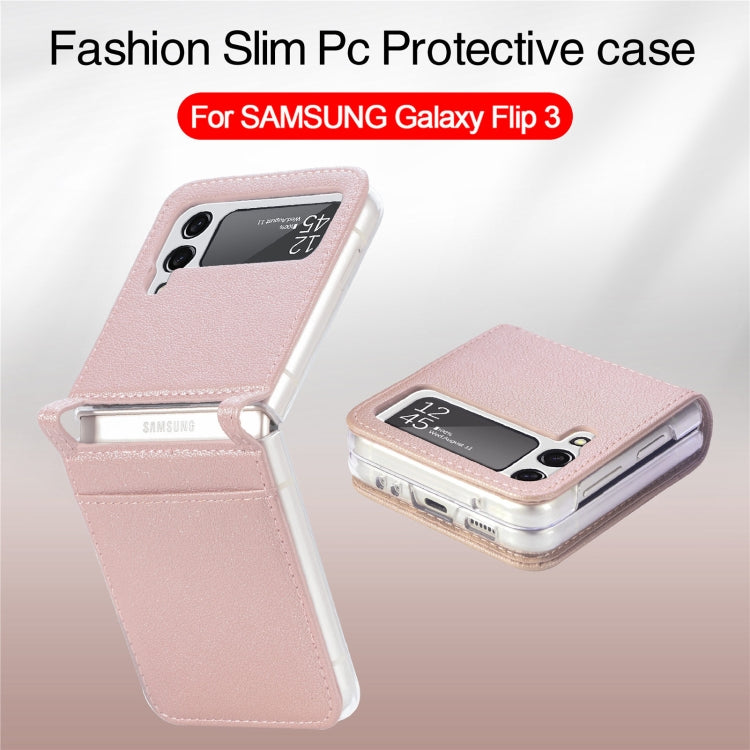 For Samsung Galaxy Z Flip3 5G Litchi Pattern Folding Leather Shockproof Card All-inclusive Case(Pink)
