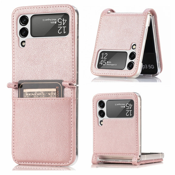 For Samsung Galaxy Z Flip3 5G Litchi Pattern Folding Leather Shockproof Card All-inclusive Case(Pink)