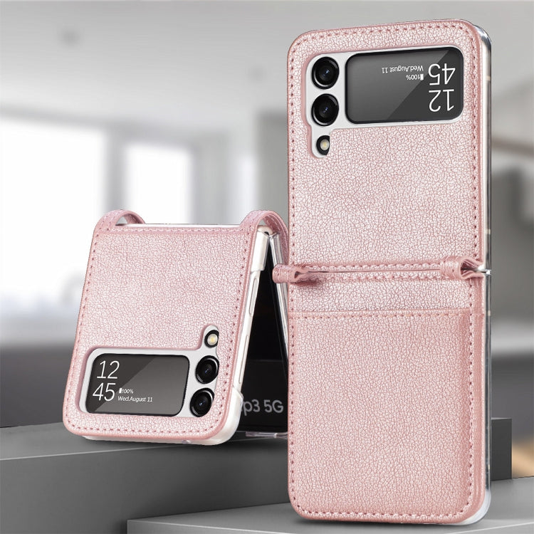 For Samsung Galaxy Z Flip3 5G Litchi Pattern Folding Leather Shockproof Card All-inclusive Case(Pink)