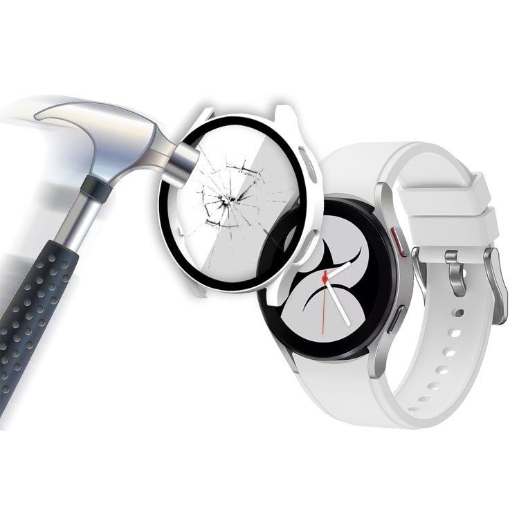 ENKAY Hat-Prince Full Coverage PC Frame + Tempered Glass Protector Composite Case for Samsung Galaxy Watch4 40mm(White) - Watch Cases by ENKAY