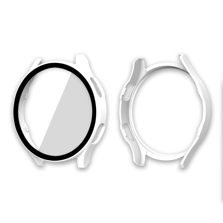 ENKAY Hat-Prince Full Coverage PC Frame + Tempered Glass Protector Composite Case for Samsung Galaxy Watch4 44mm(White) - Watch Cases by ENKAY