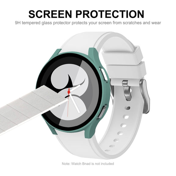 ENKAY Hat-Prince Full Coverage PC Frame + Tempered Glass Protector Composite Case for Samsung Galaxy Watch4 44mm(Transparent) - Watch Cases by ENKAY