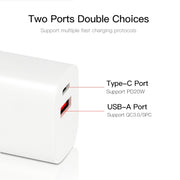 CS-20W Mini Portable PD3.0 + QC3.0 Dual Ports Fast Charger with 3A USB to 8 Pin Data Cable(US Plug)