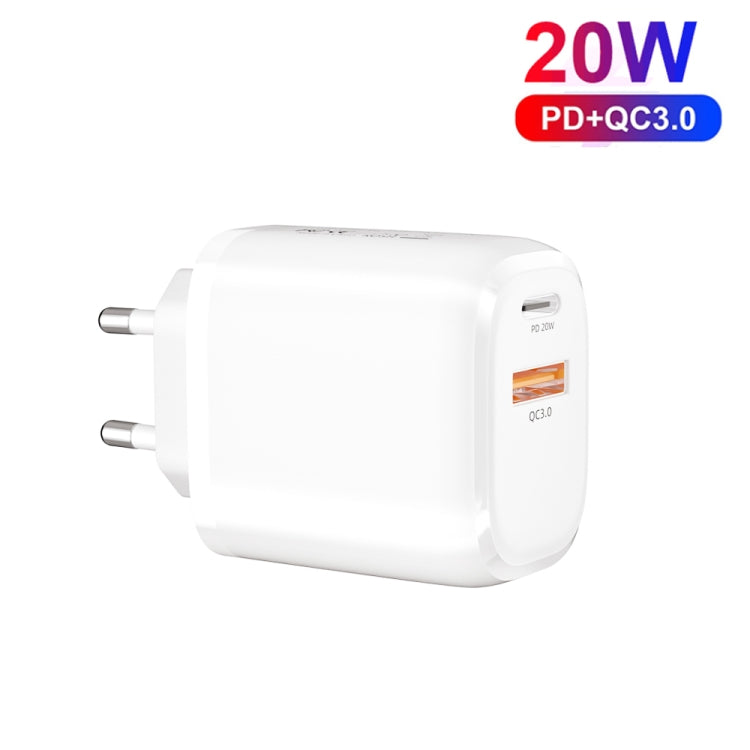 CS-20W Mini Portable PD3.0 + QC3.0 Dual Ports Fast Charger with 3A Type-C to 8 Pin Data Cable(EU Plug)